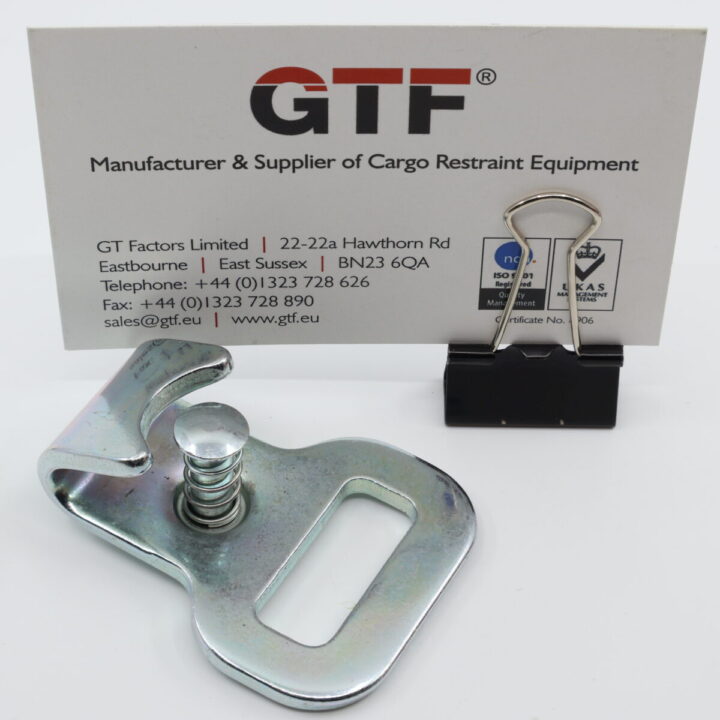 FH2511K - 25mm, 1100kg Flat Hook with Keeper - with Business Card for Scale