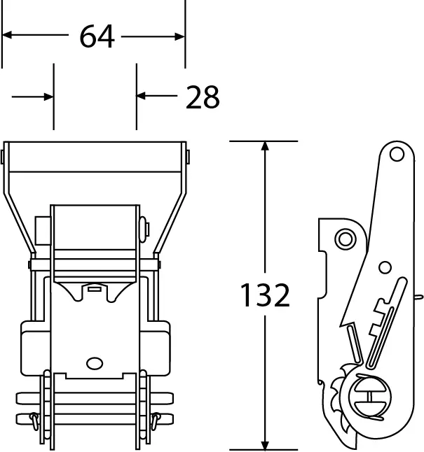 RB2520WH - 25mm Wide Handle Ratchet Buckle - Diagram