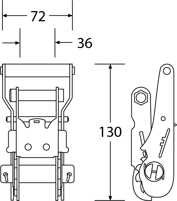 RB3520WH - 35mm Ratchet Buckle with Wide Handle - Diagram