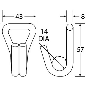 WH2520 - 25mm 2000kg Wire Hook - Diagram