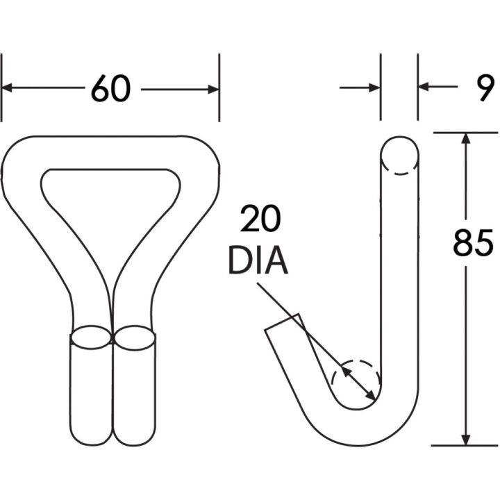 WH3510 - 35mm, 1000kg Stainless Steel Wire Claw Hook - Diagram