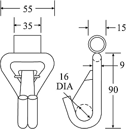 WH3530SNAP+T - 35mm 3000kg Wire Snap Hook - Diagram