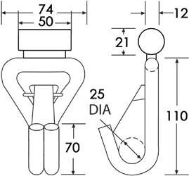 WH5050SNAP+T-12 - 50mm 5000kg Wire Snap Hook - Diagram