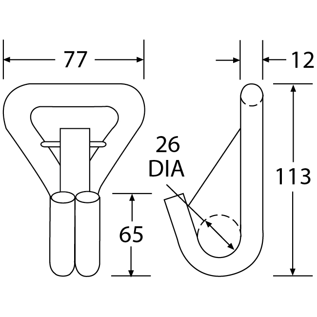 WH5050SNAP-12 - 50mm 5000kg Wire Snap Hook - Diagram
