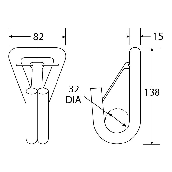WH5050SNAP-15 - 50mm 5000kg Wire Snap Hook - Diagram