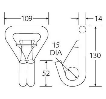 WH75100SNAP - 75mm 10,000kg Wire Hook With Safety Catch - Diagram
