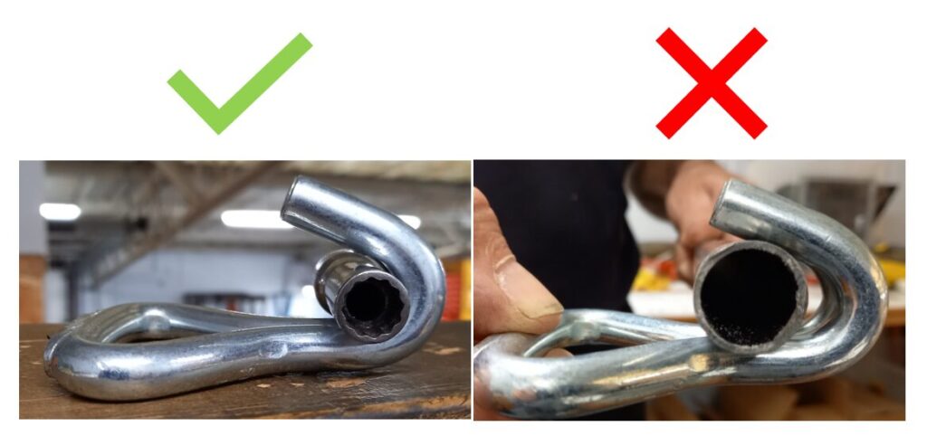 Ratchet strap hook on bar that is correct size and wrong size